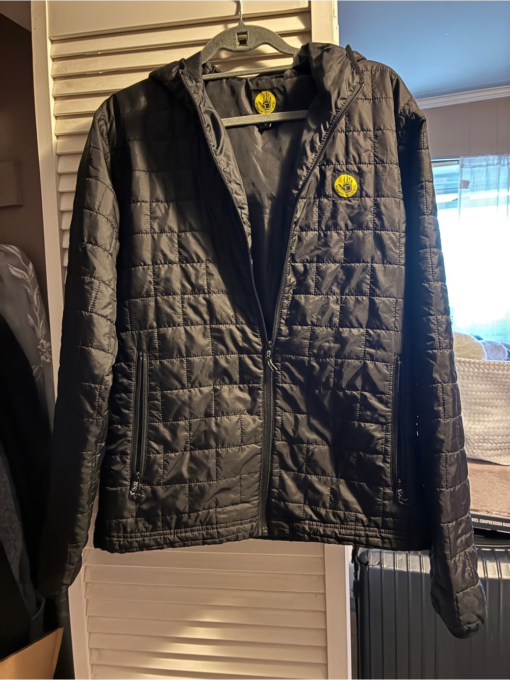 Body Glove Black Quilted Hooded Puffer Jacket with Yellow Logo